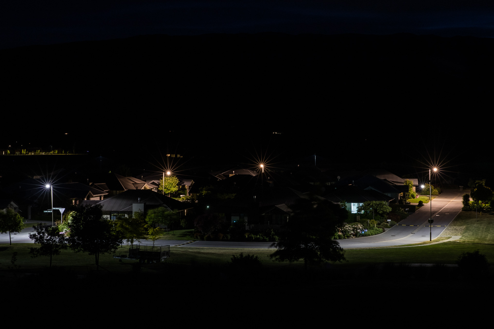 Aspiring Retirement village street at night, illuminated by ibex lighting