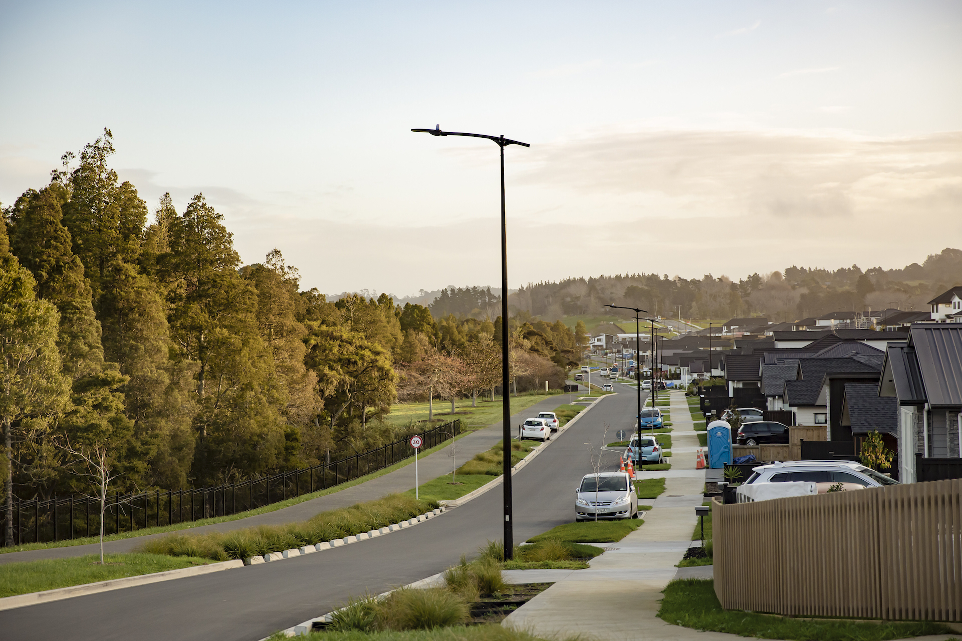 Milldale street parking illuminated by ibex lighting solutions.