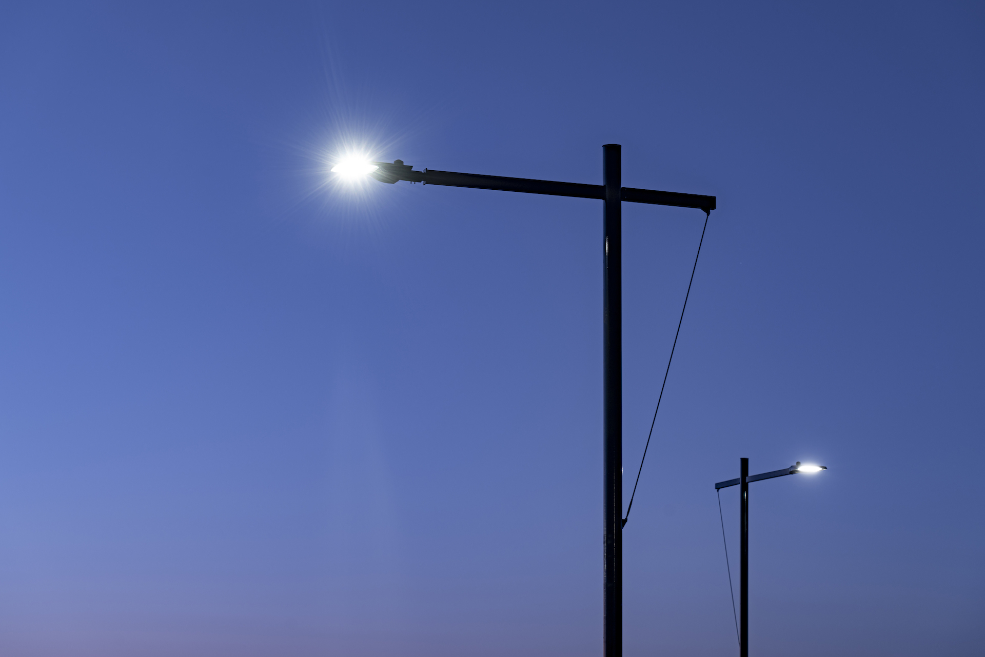 Riverton pole at night in Ngā Roto Estate illuminated by ibex lighting solutions.
