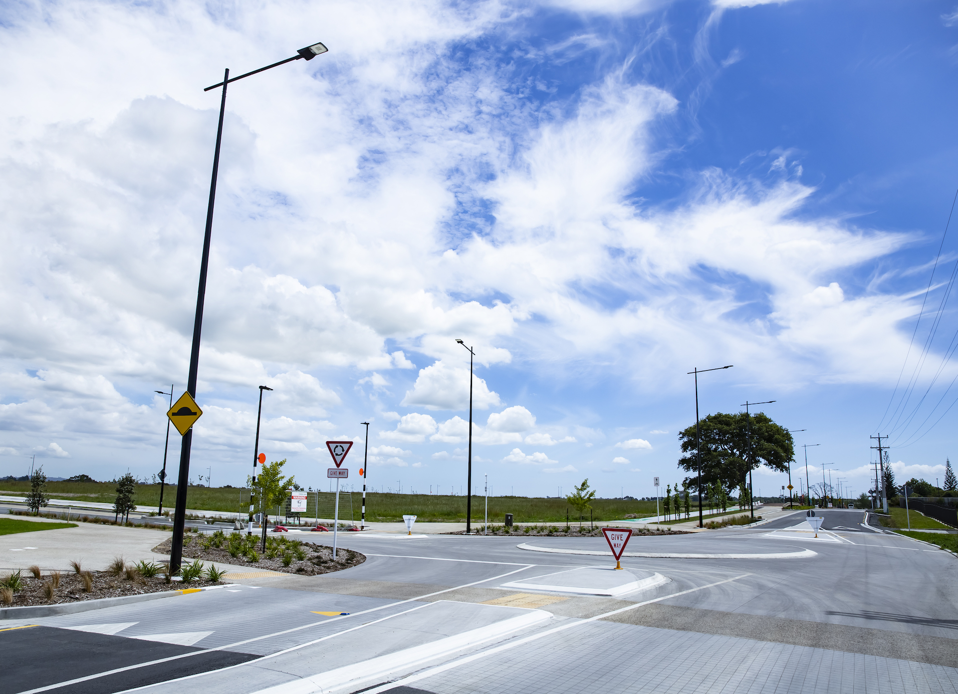 Park Estate roundabout on the side of the road illuminated by ibex lighting solutions.