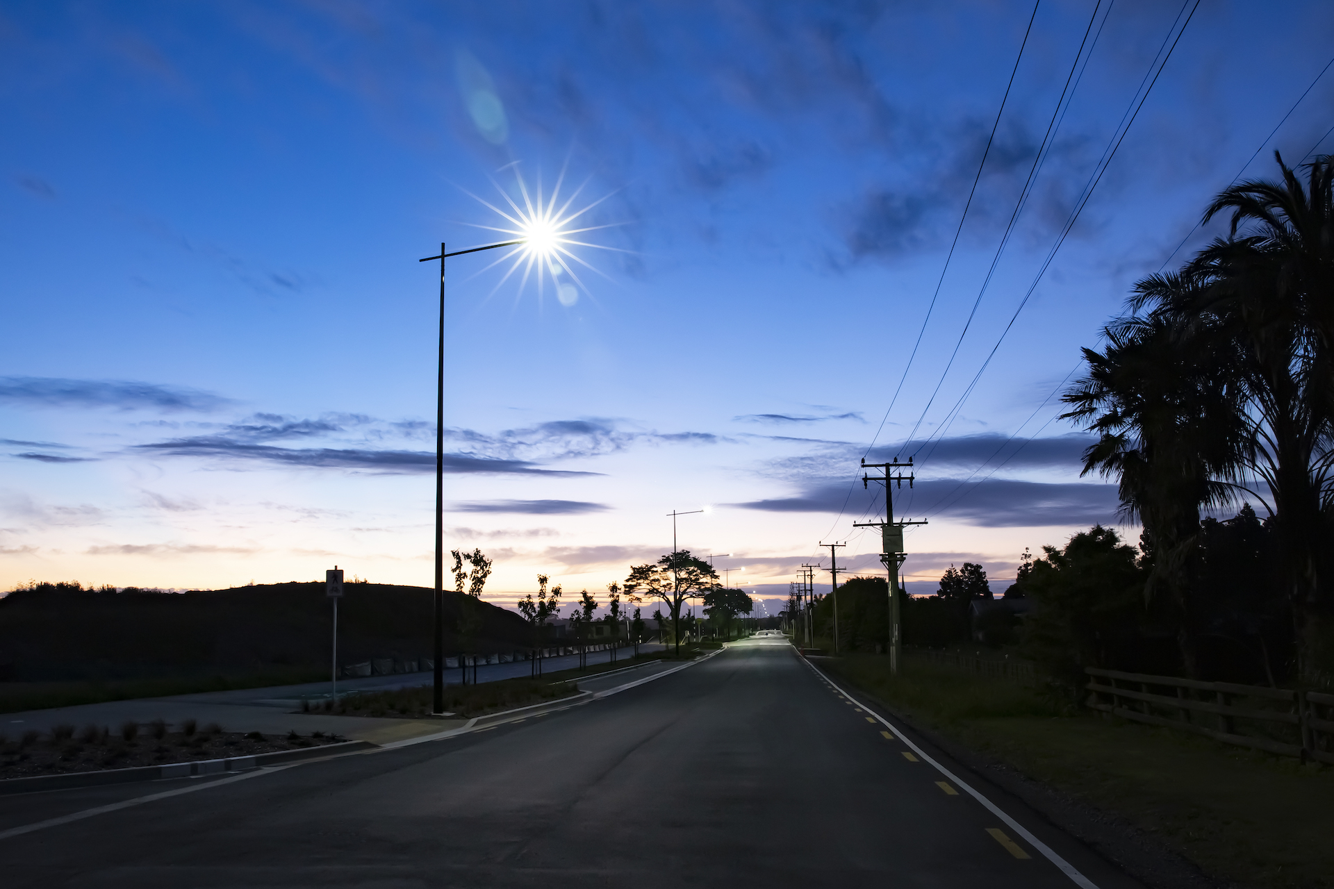 Park Estate road at night illuminated by ibex lighting solutions.